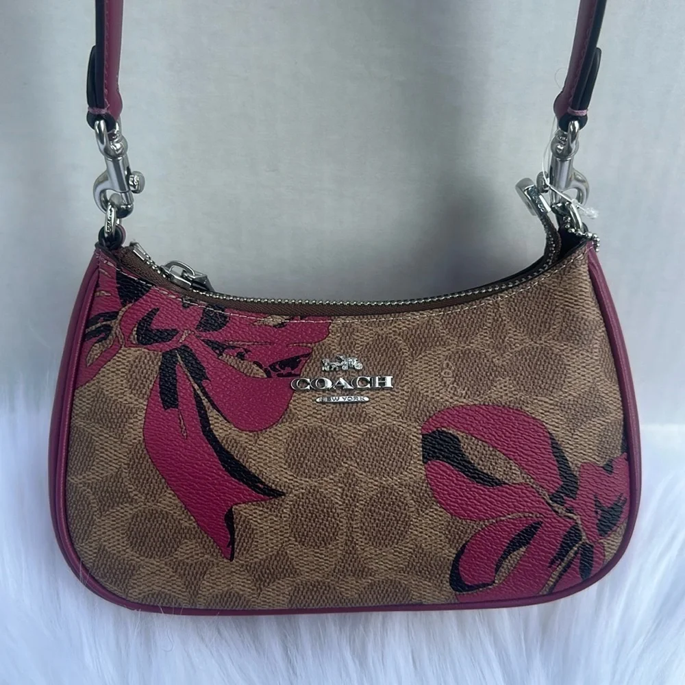 New COACH Teri Mini Crossbody Bag In Signature Canvas With Bow Print